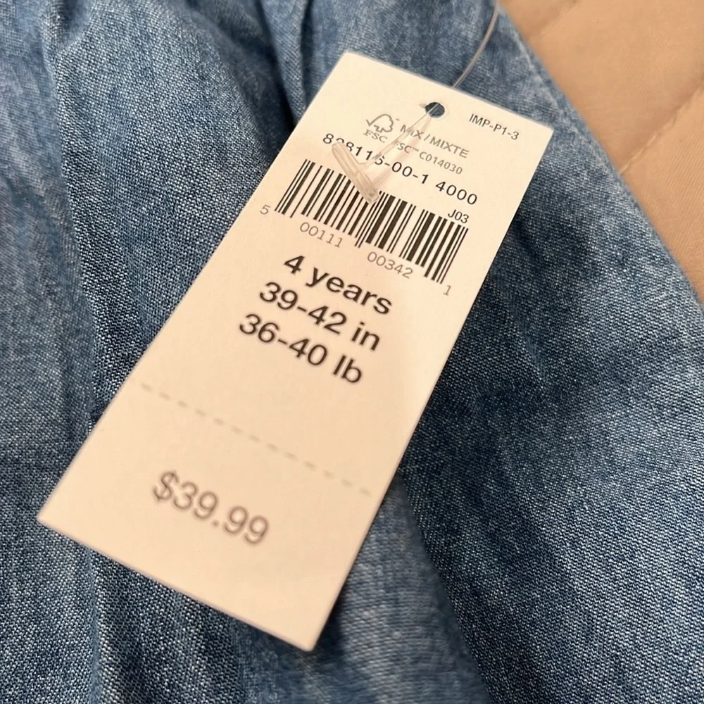 babyGap Embroidered Denim Dress/NWT/4 Years